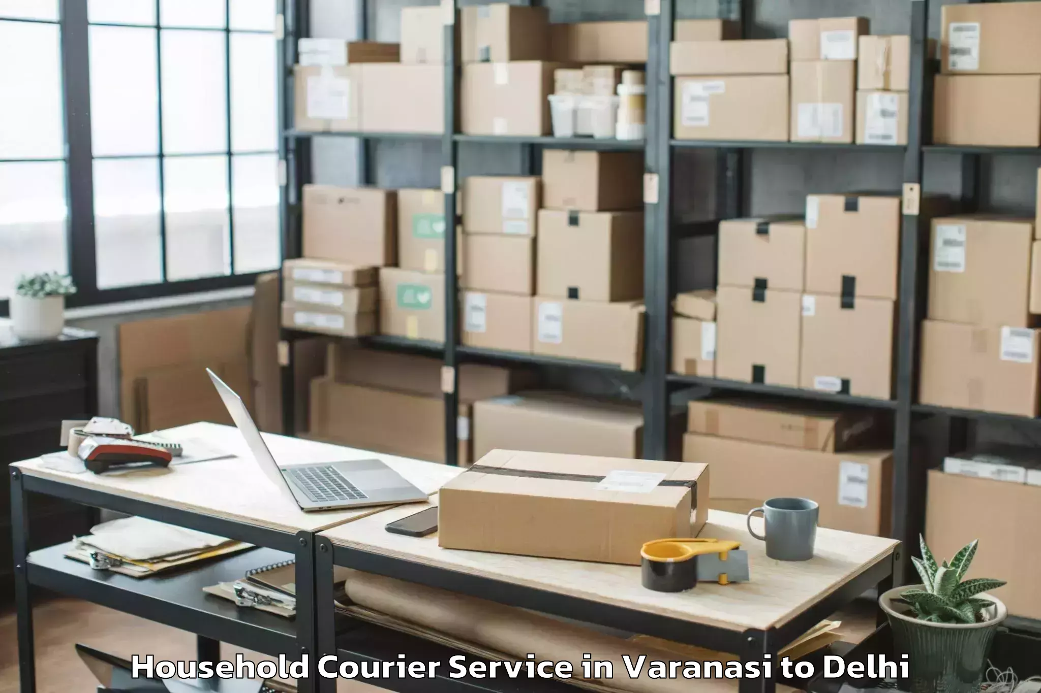 Professional Varanasi to V3s East Centre Mall Household Courier